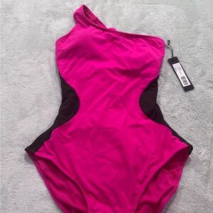 Pink and Black One-Shoulder Swimsuit NWT
